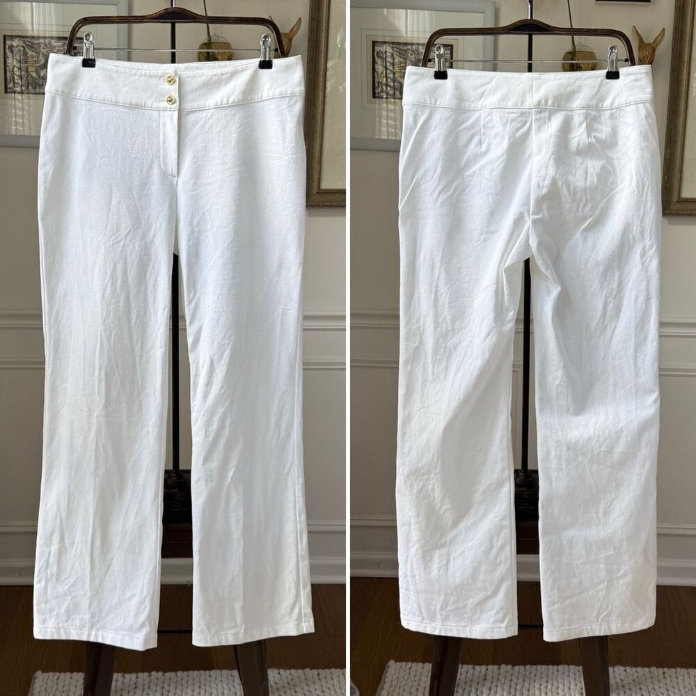 Vintage Y2K St John Collection White Low Rise Trousers Pants Gold Branded Button